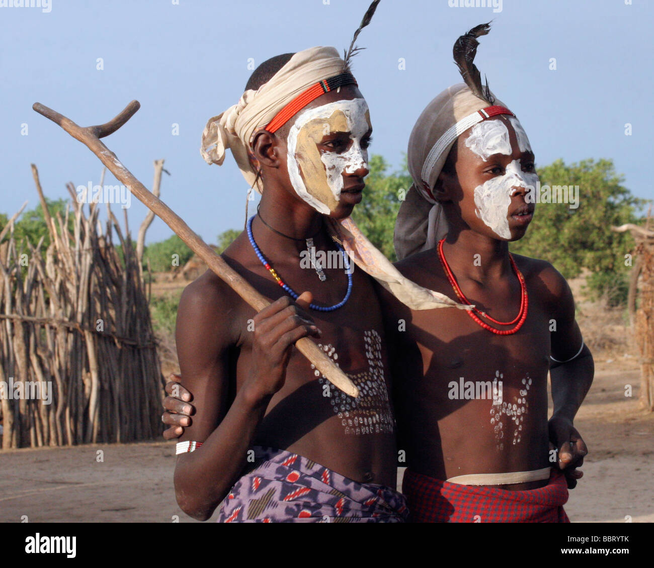 Africa Etiopia valle dell'Omo una famiglia della tribù Arbore Foto Stock