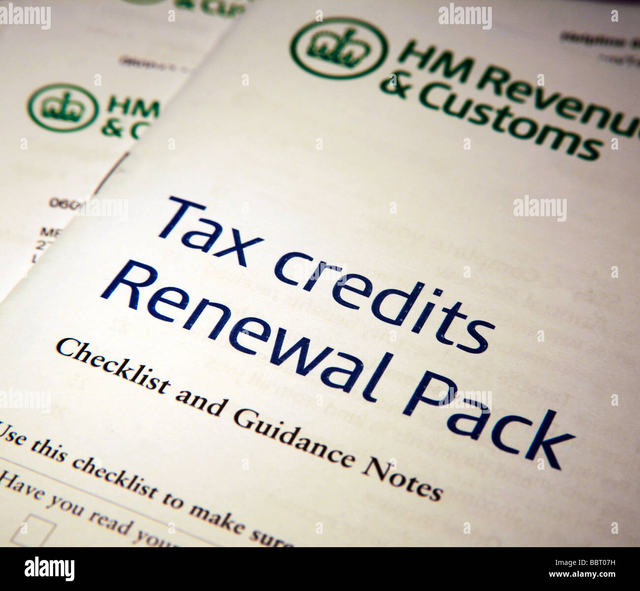 HMRC Credito fiscale rinnovo i moduli di domanda Foto Stock