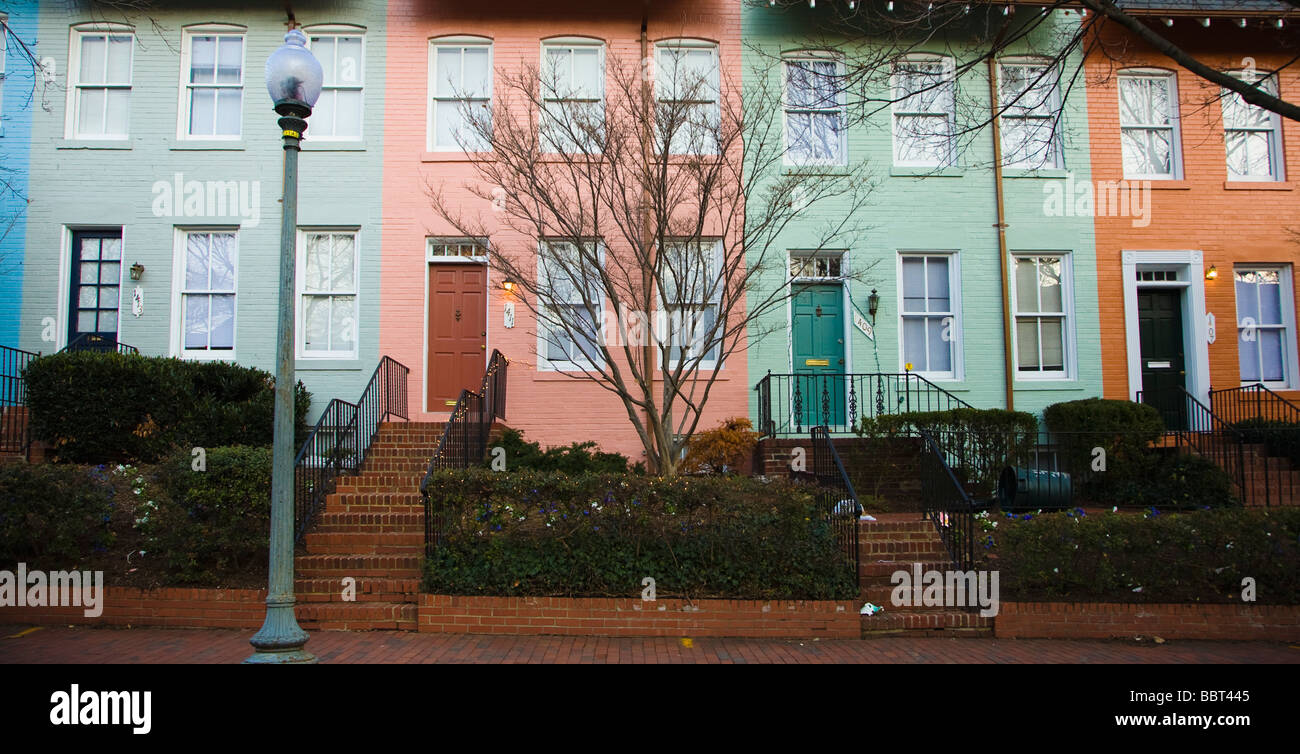 Riga di colorate case in Georgetown, Washington DC, Stati Uniti d'America Foto Stock