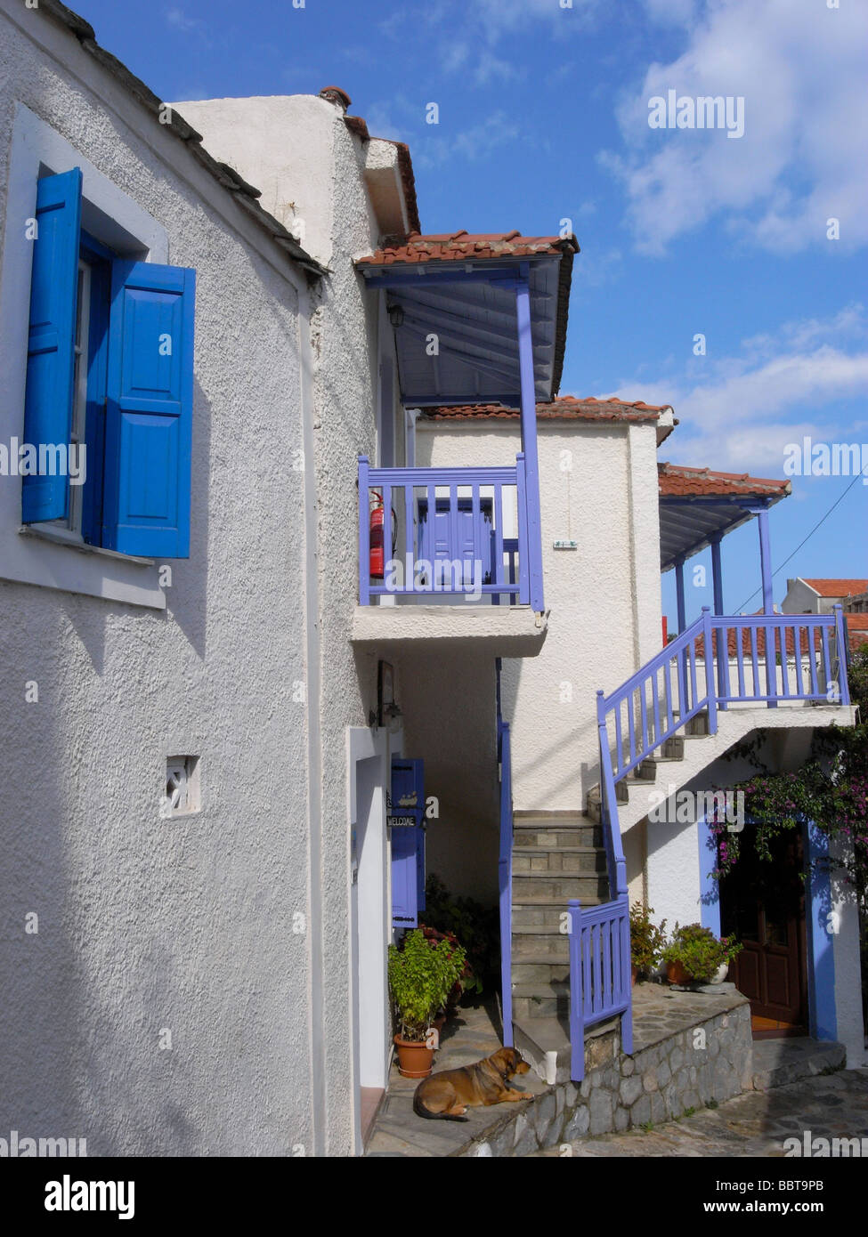 Tipica casa greca, Città Vecchia, Alonissos Island, Grecia, Europa Foto Stock