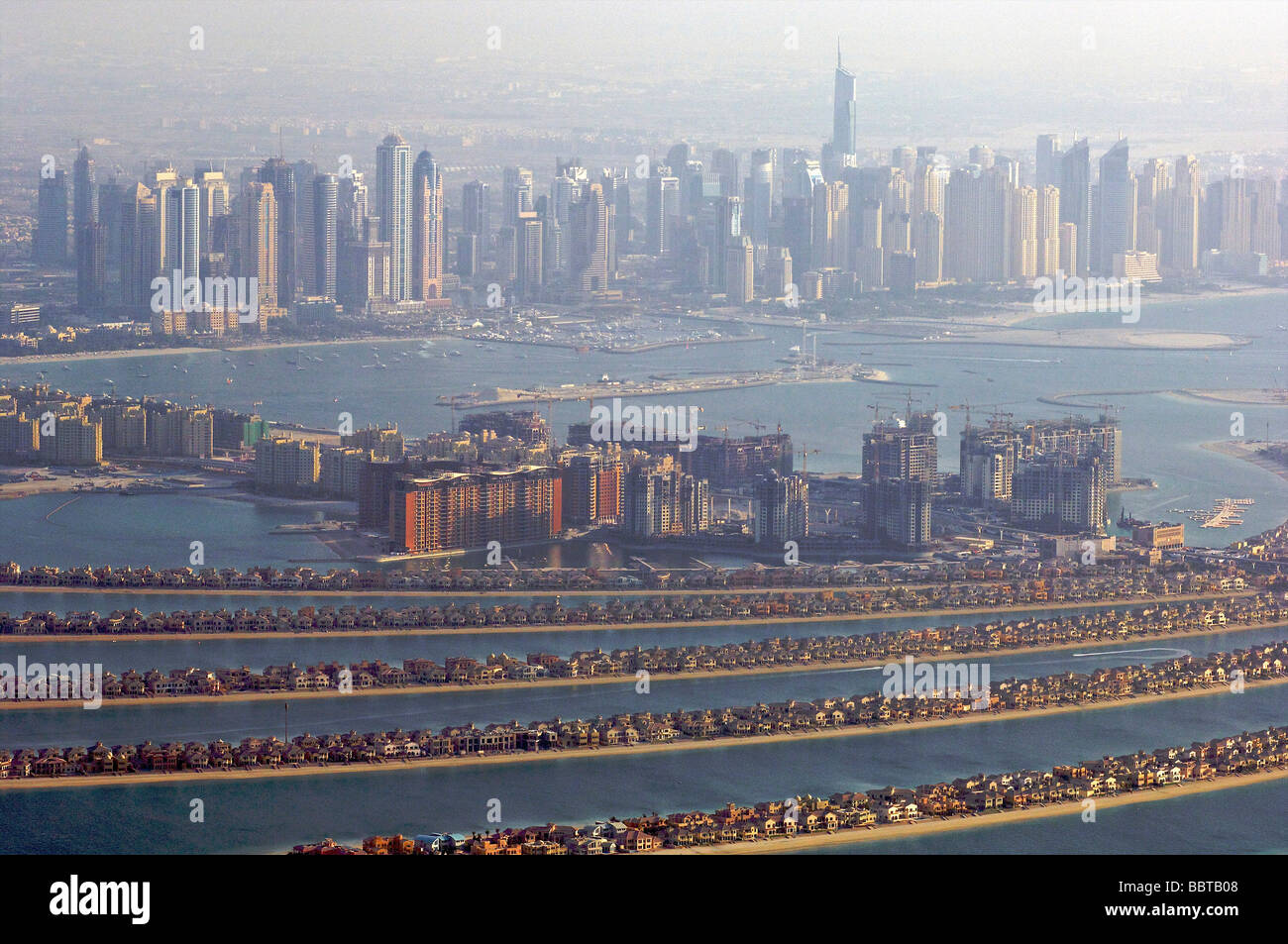 Dubai Palm Jumeirah isole artificiali in mare Foto Stock