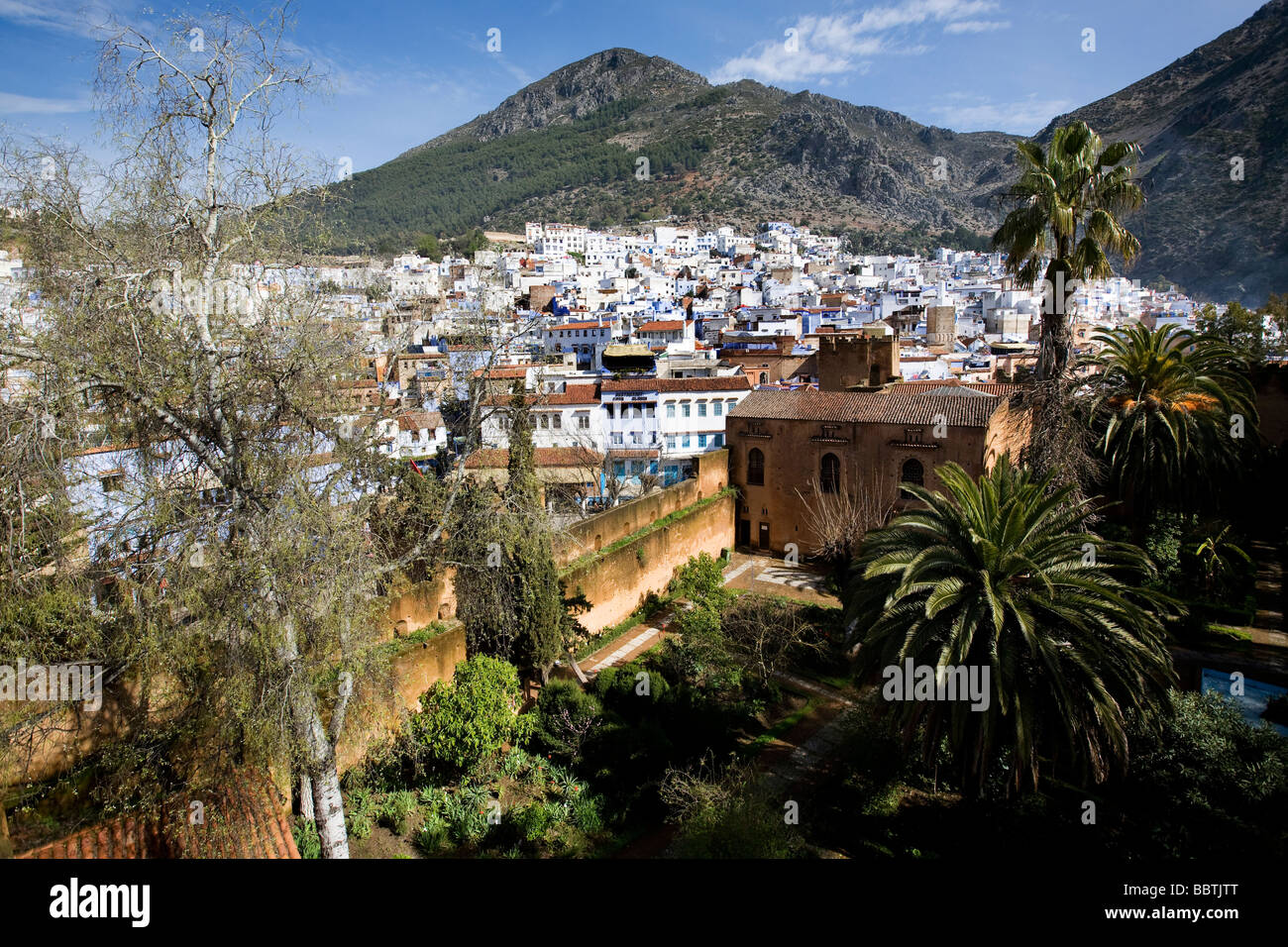 Vista della Kasbah e Chefchaouen, Marocco Foto Stock