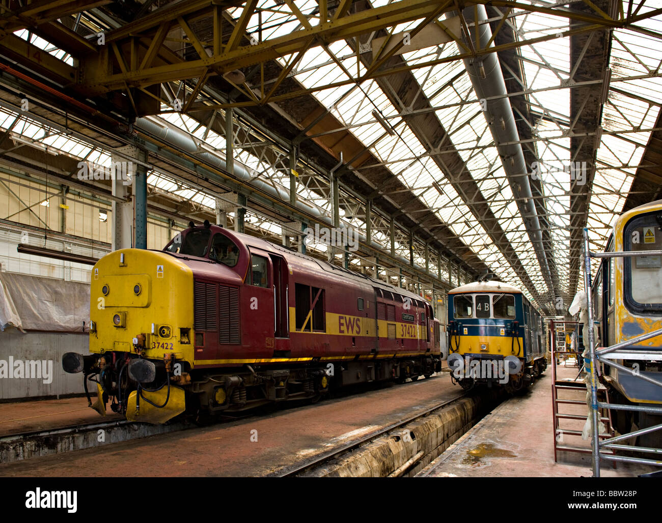 Interno di Eastleigh opere ferroviarie, Eastleigh, Hampshire, Regno Unito. Foto Stock