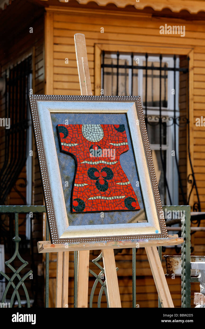Piastrella moderna immagine su un cavalletto, turco arti e mestieri, Cafer Aga cantiere, Sultanahmet, Istanbul, Turchia Foto Stock