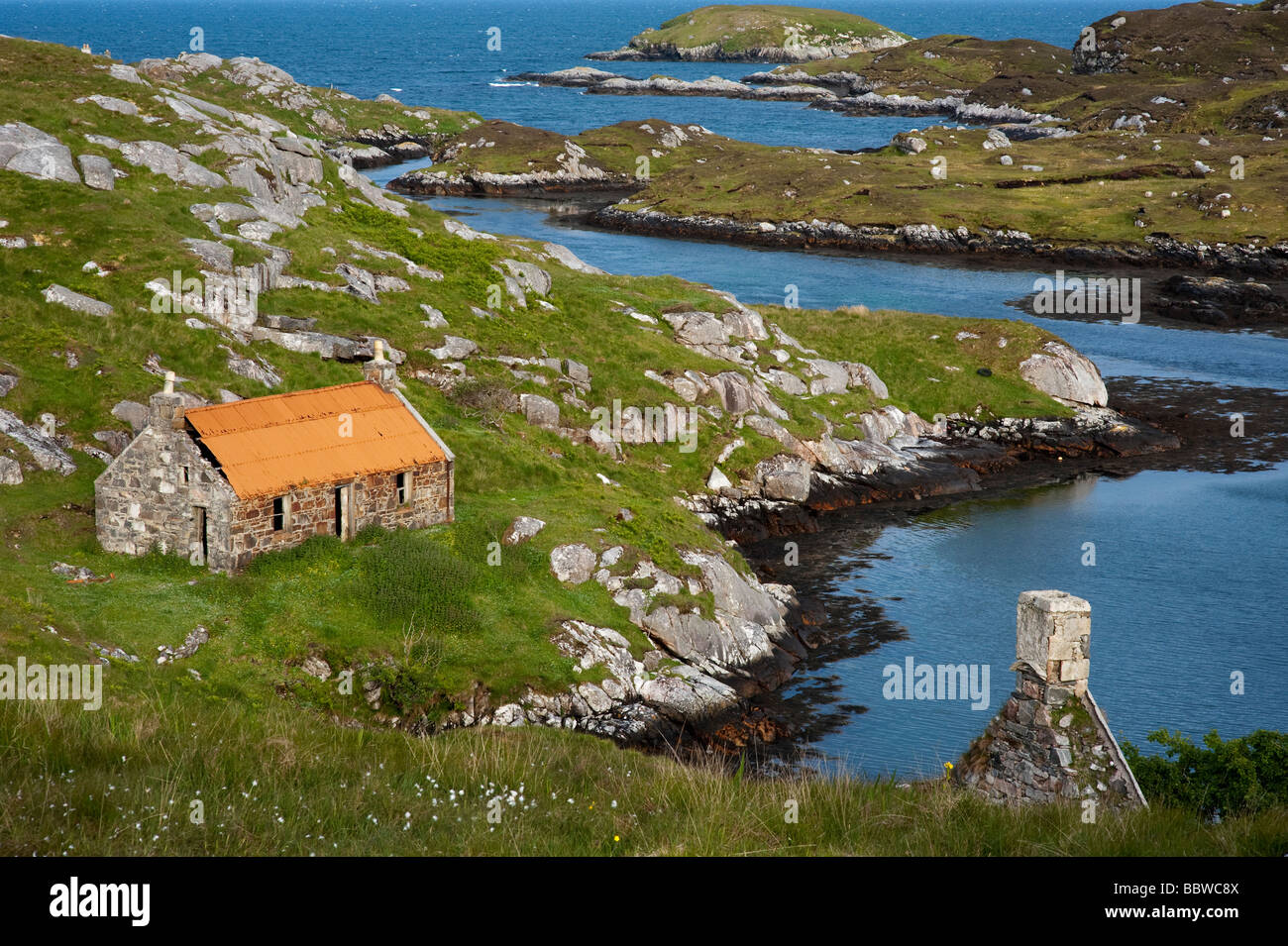 Fienile abbandonati su South Harris costa, Manish Bay, Ebridi Esterne, Scozia Foto Stock