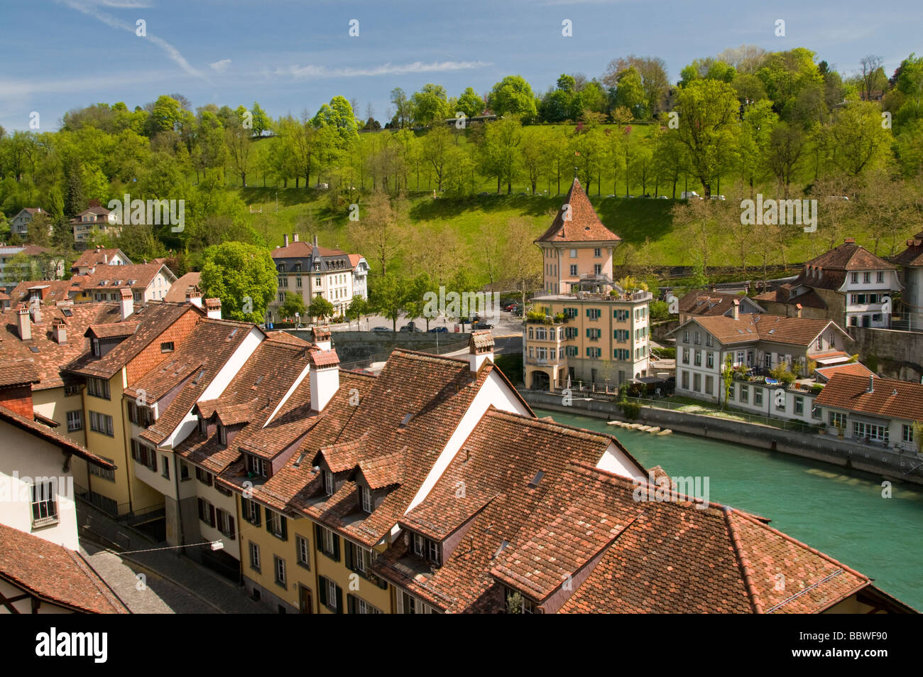 Vecchia di Berna e il fiume Aare, Svizzera Foto Stock