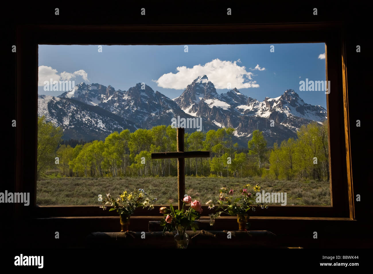 La Cappella vescovile della Trasfigurazione nel Parco Nazionale di Grand Teton in Wyoming Foto Stock