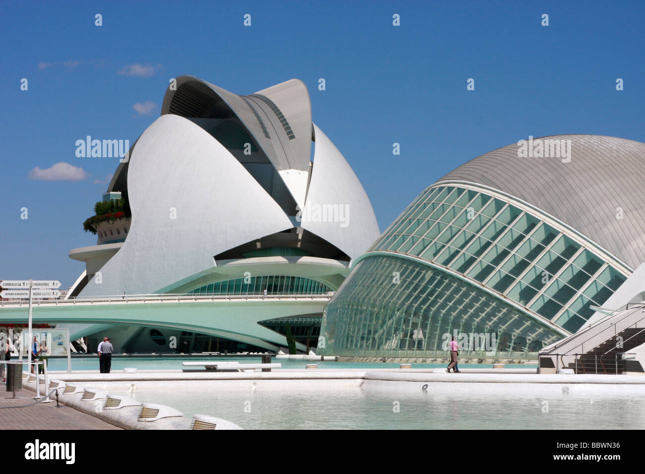 Progettato da Santiago Calatrava,Valencia, la Città delle Arti e delle Scienze è una straordinaria collezione di architettura moderna Foto Stock
