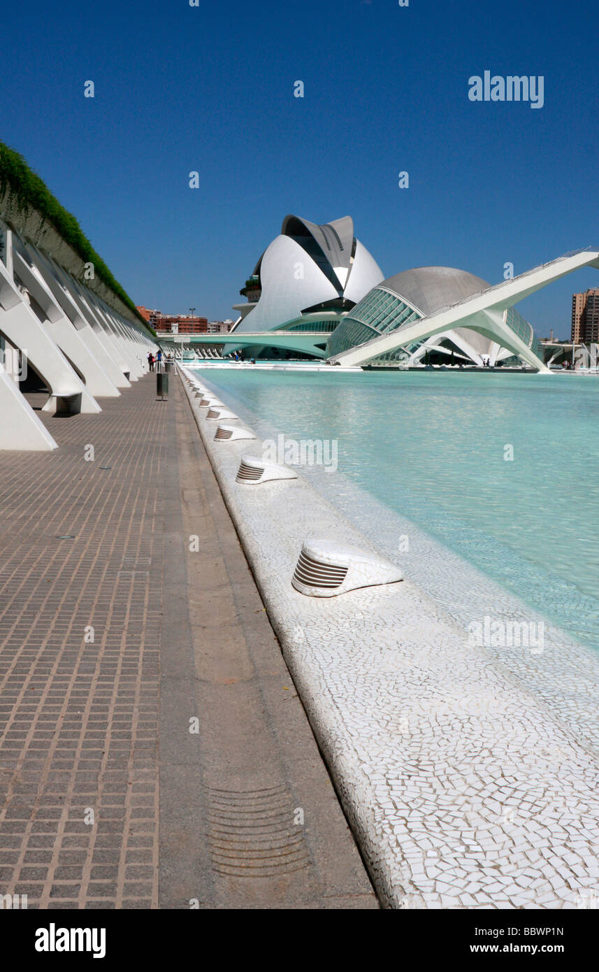 Progettato da Santiago Calatrava,Valencia, la Città delle Arti e delle Scienze è una straordinaria collezione di architettura moderna Foto Stock