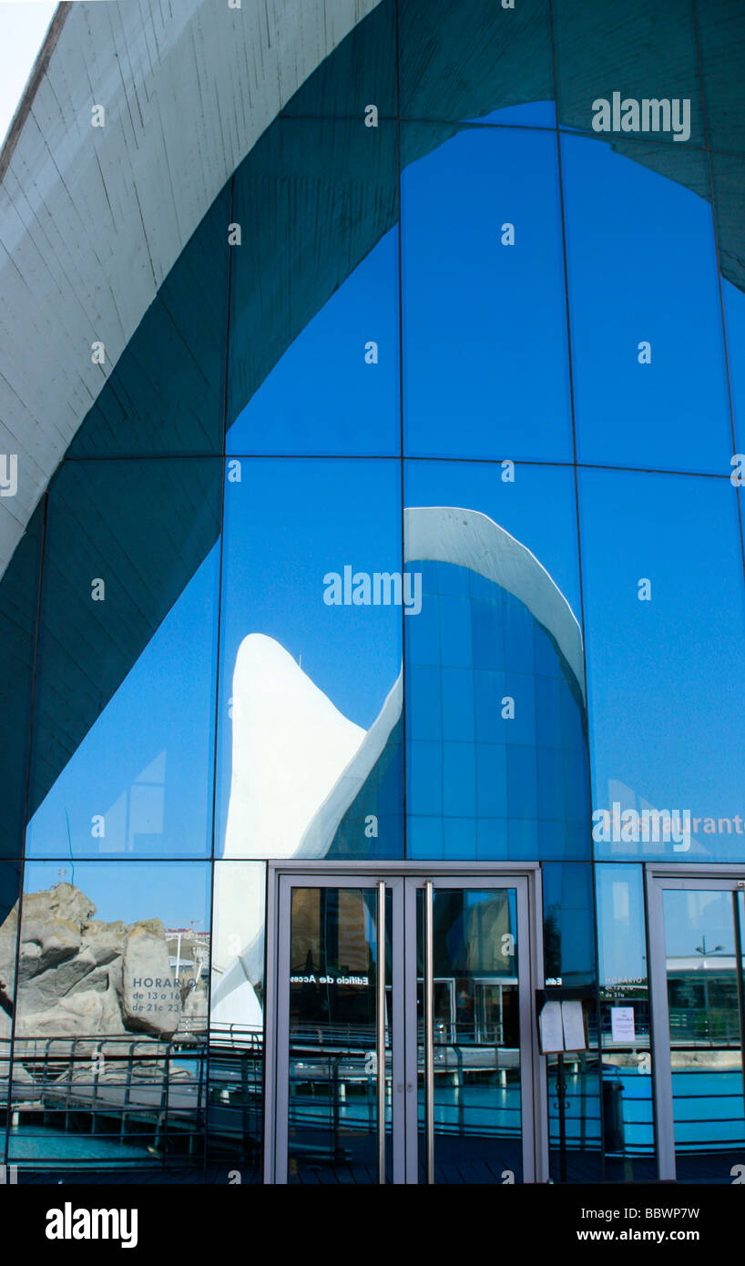 Progettato da Calatrava,L'Oceanografic di Valencia, la Città delle Arti e delle Scienze è una straordinaria collezione di moderni architectiure Foto Stock