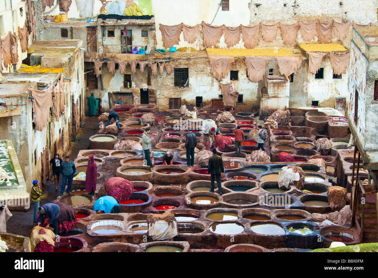 Pelle Chouwara Conceria di Fez in Marocco Foto Stock