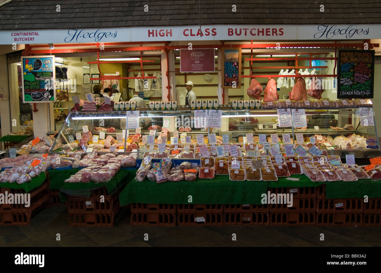 Butcher Shop nel mercato coperto Oxford Foto Stock
