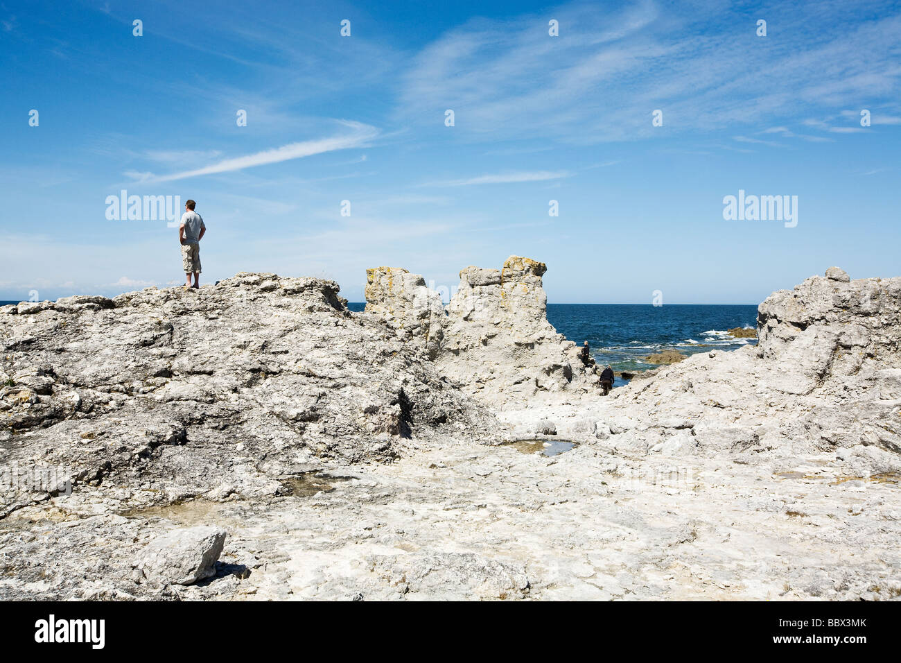 Raukar sull isola di Faro Gotland Svezia. Foto Stock