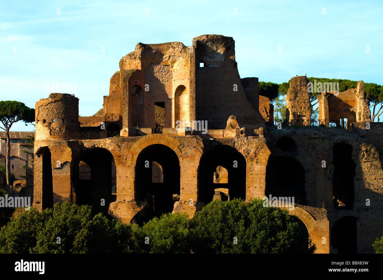 Rovine del palazzo imperiale complesso sul Palatino, Roma Foto Stock