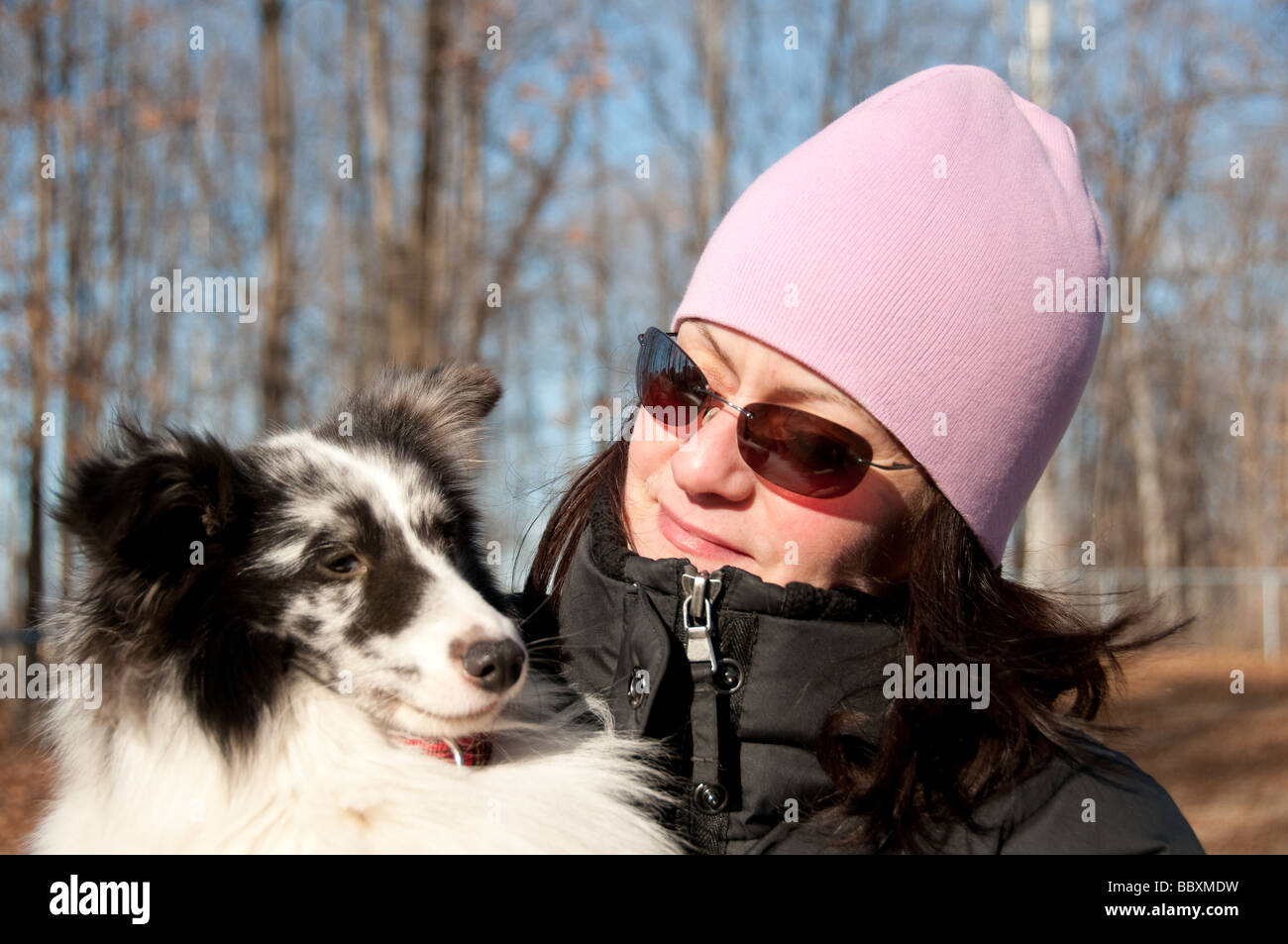 Ritratto di un shetland sheepdog e giovane donna Foto Stock