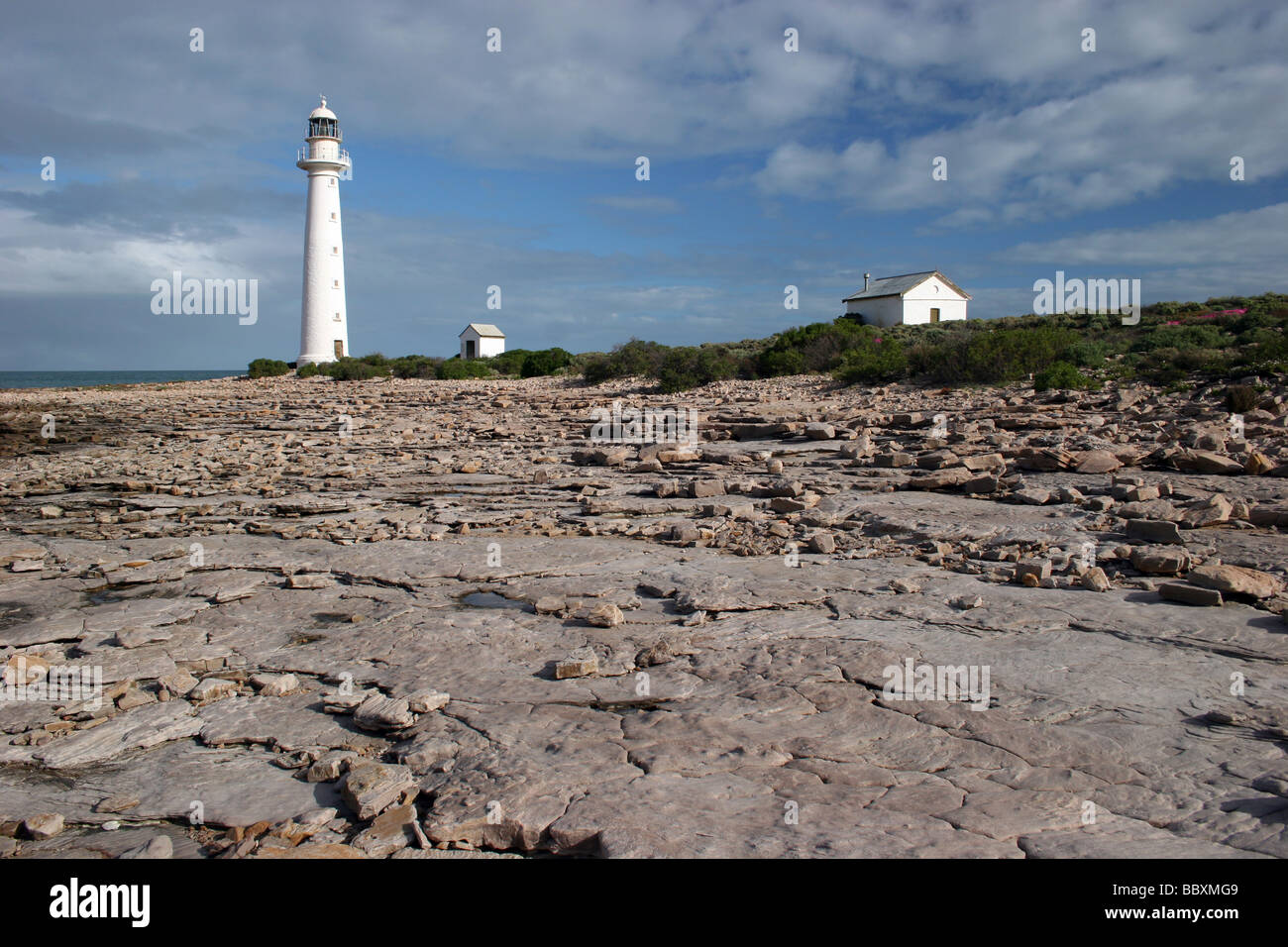 Gli umili Point Lighthouse spicca su un punto sporgente nella parte settentrionale del Golfo di Spencer Foto Stock