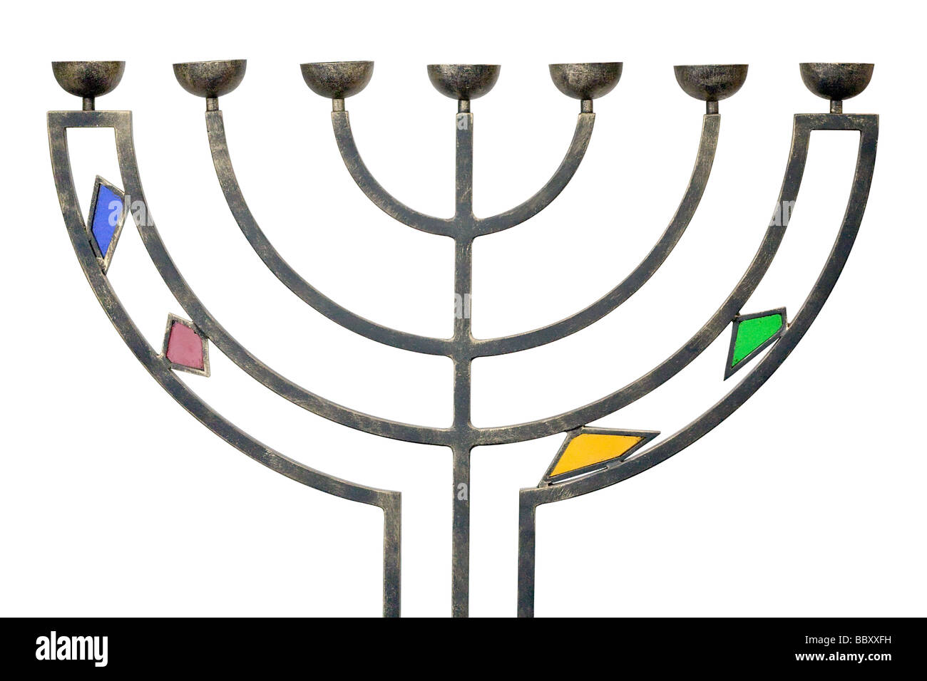 Giudaico Hanukkah menorah isolato su bianco Foto Stock