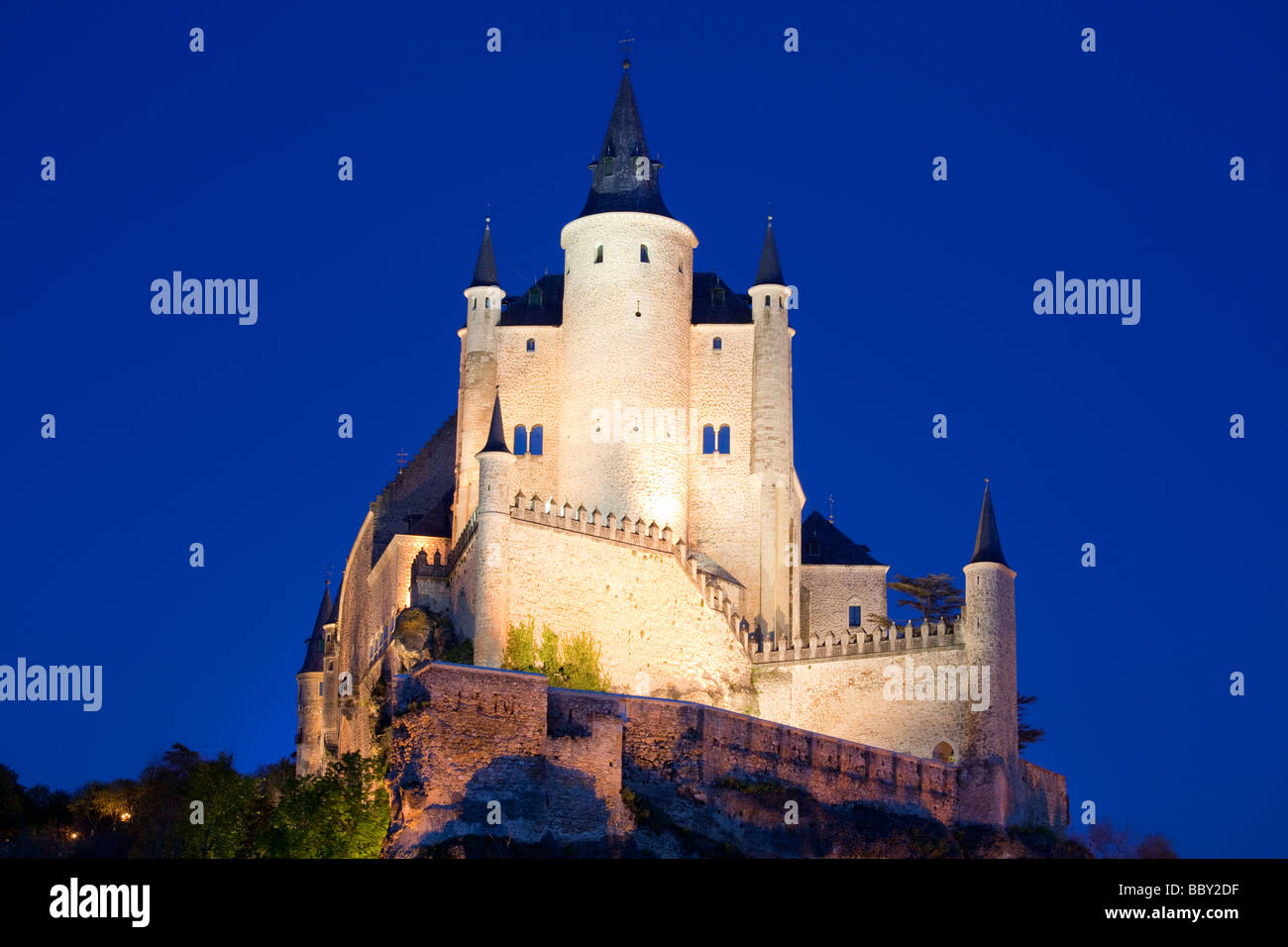 Segovia castello illuminato Foto Stock