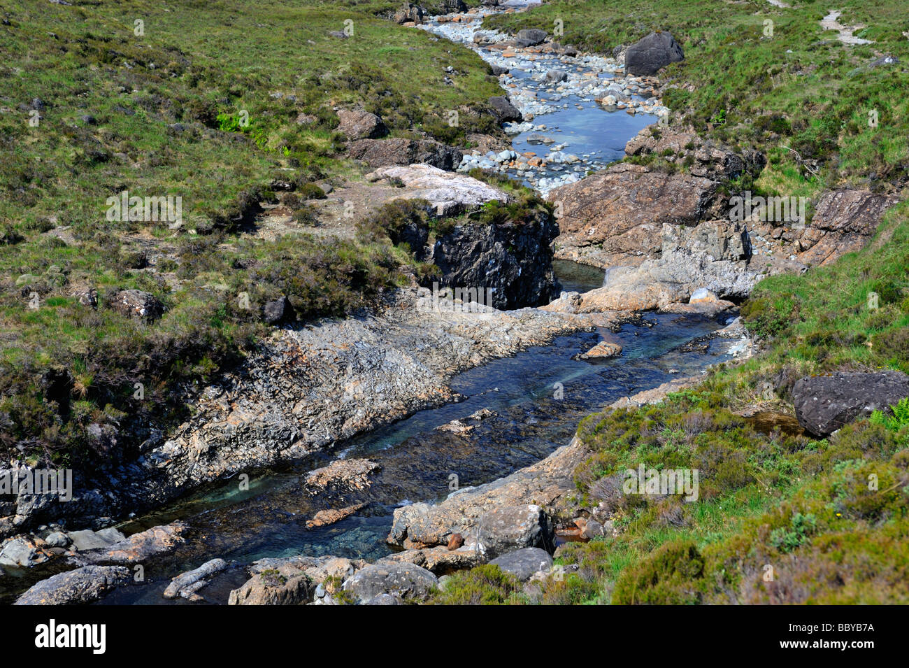 Le formazioni rocciose. La Fata Piscine, Allt Coir' un' Mhadaidh, coire na Creich, Glen fragile, Minginish, Isola di Skye in Scozia, Regno Unito Foto Stock