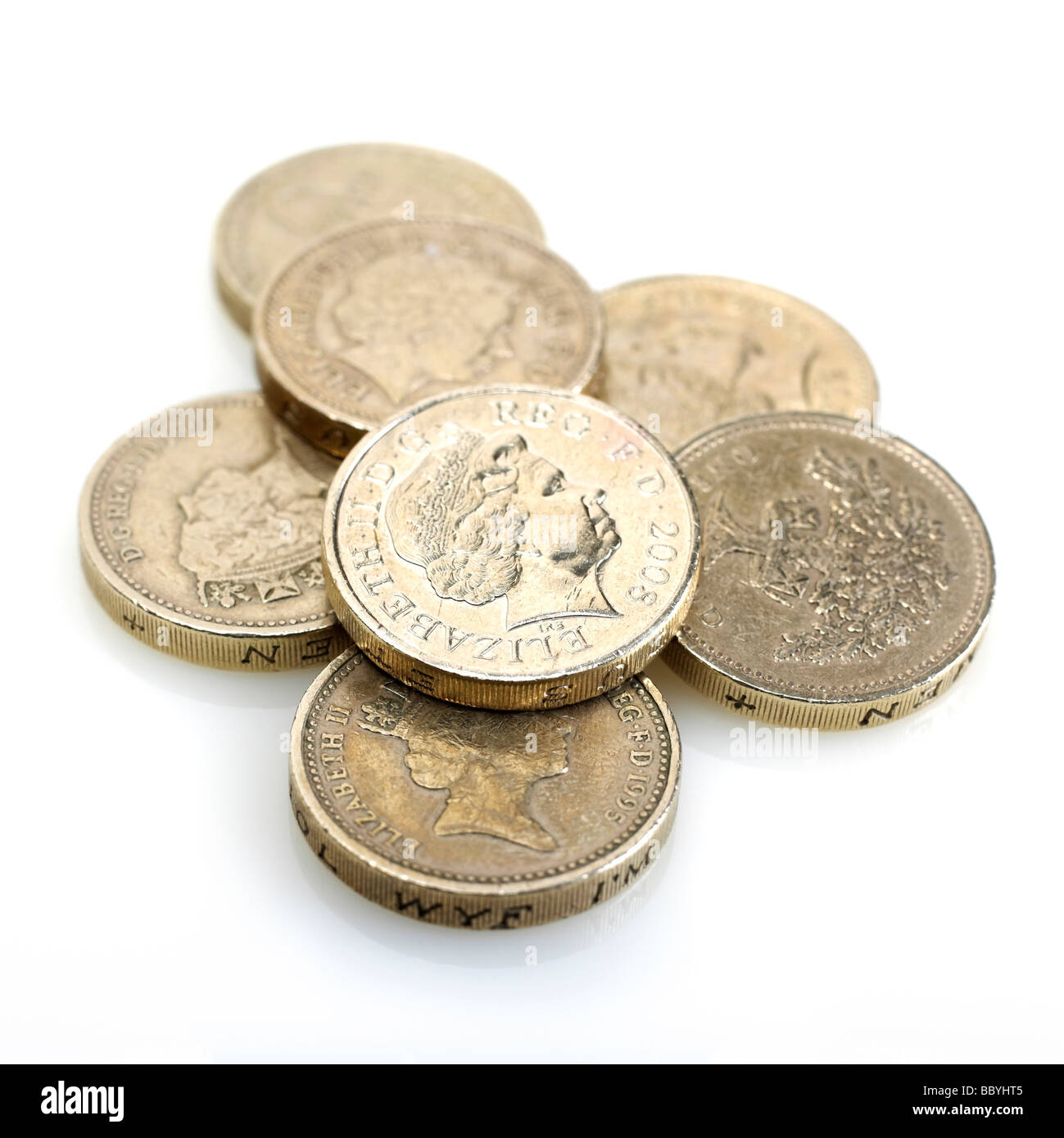 Sterlina inglese delle monete in euro Foto Stock