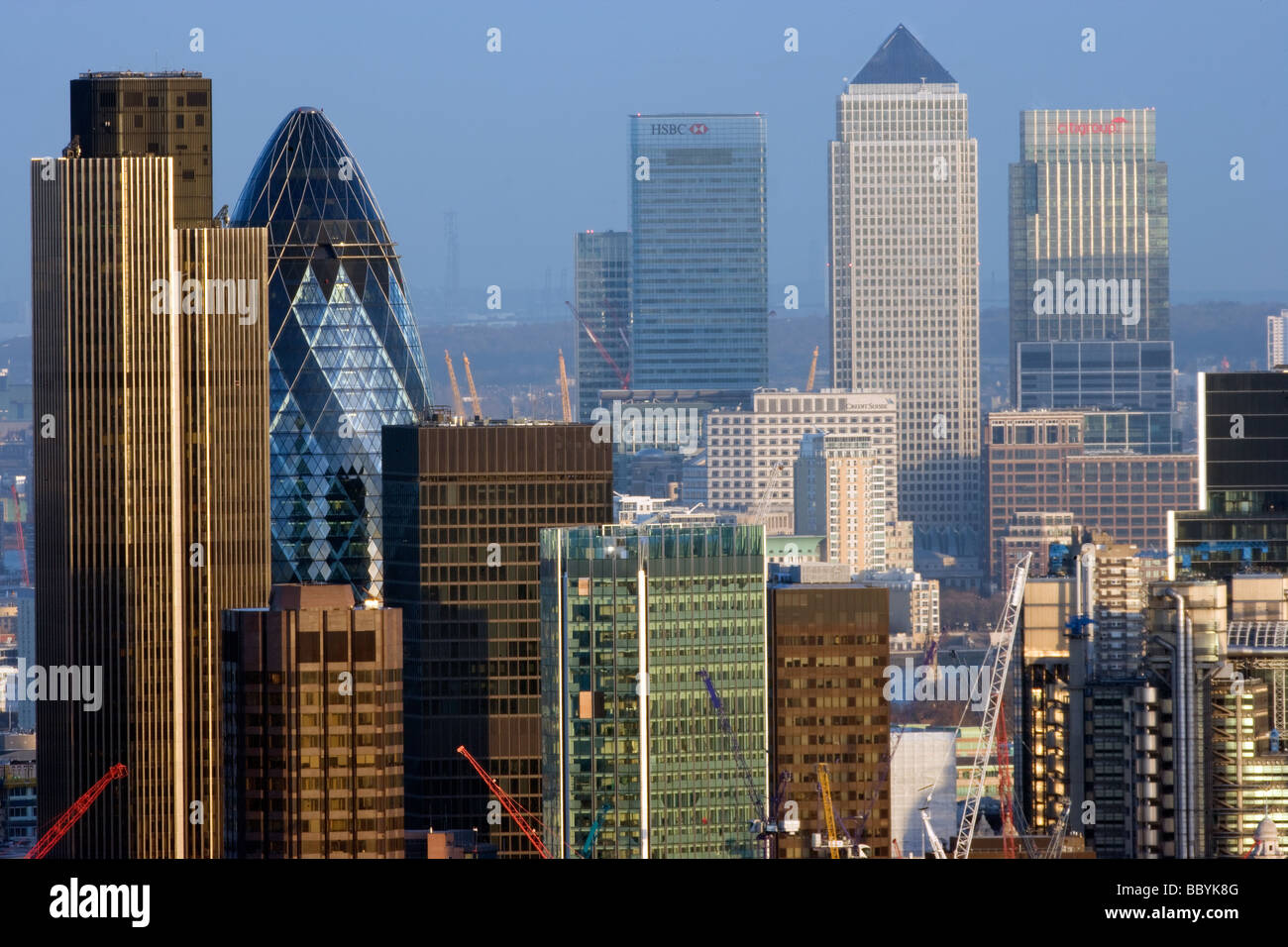 Il centro di Londra e da Canary Wharf quartiere degli affari Foto Stock