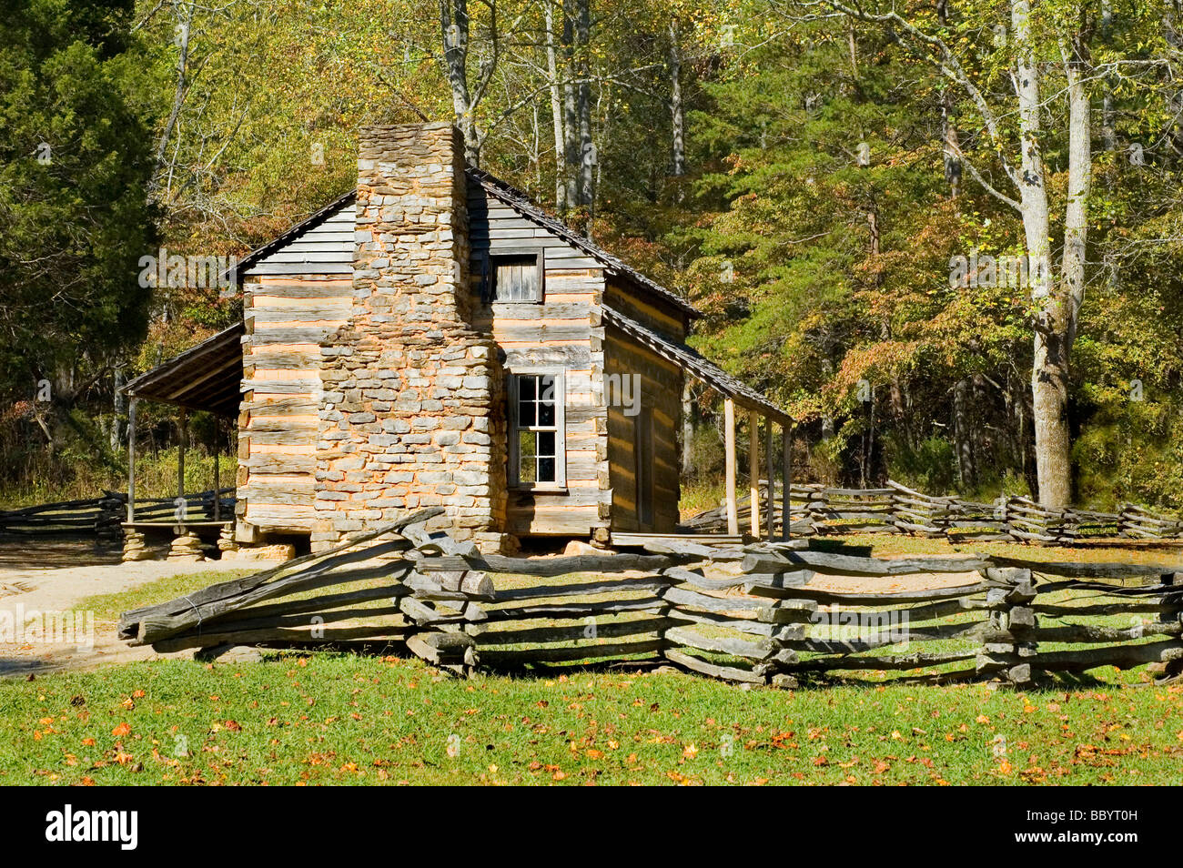 John Oliver cabina, Cades Cove, Great Smoky Mountains National Park, Tennessee Foto Stock