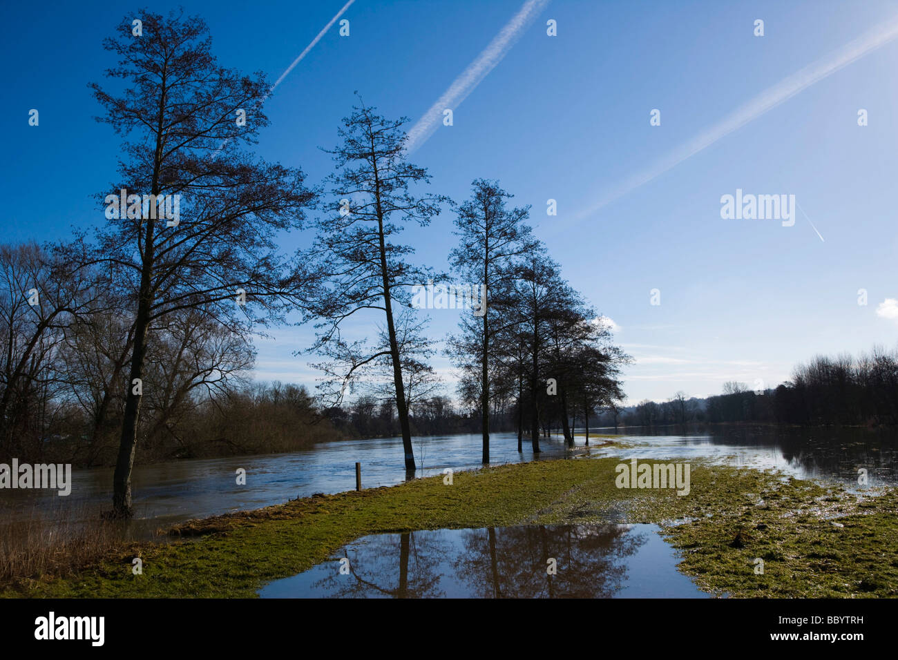 Allagato il Tamigi a valle di Henley-on-Thames, Oxfordshire, England, Regno Unito, Europa Foto Stock