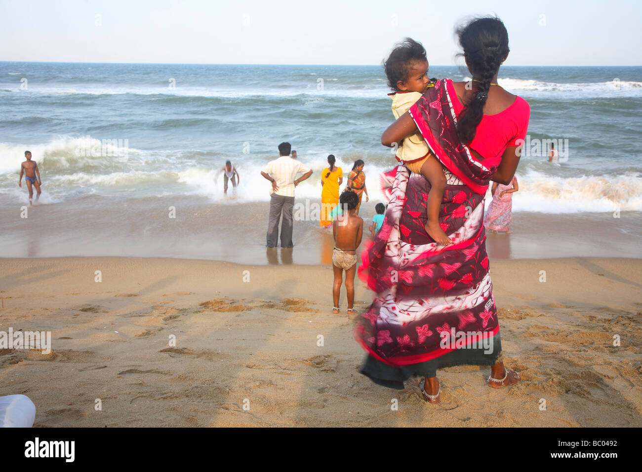 India, nello Stato del Tamil Nadu, Chennai, Madras, la baia del Bengala mare, Elliot Elliot's Beach Foto Stock