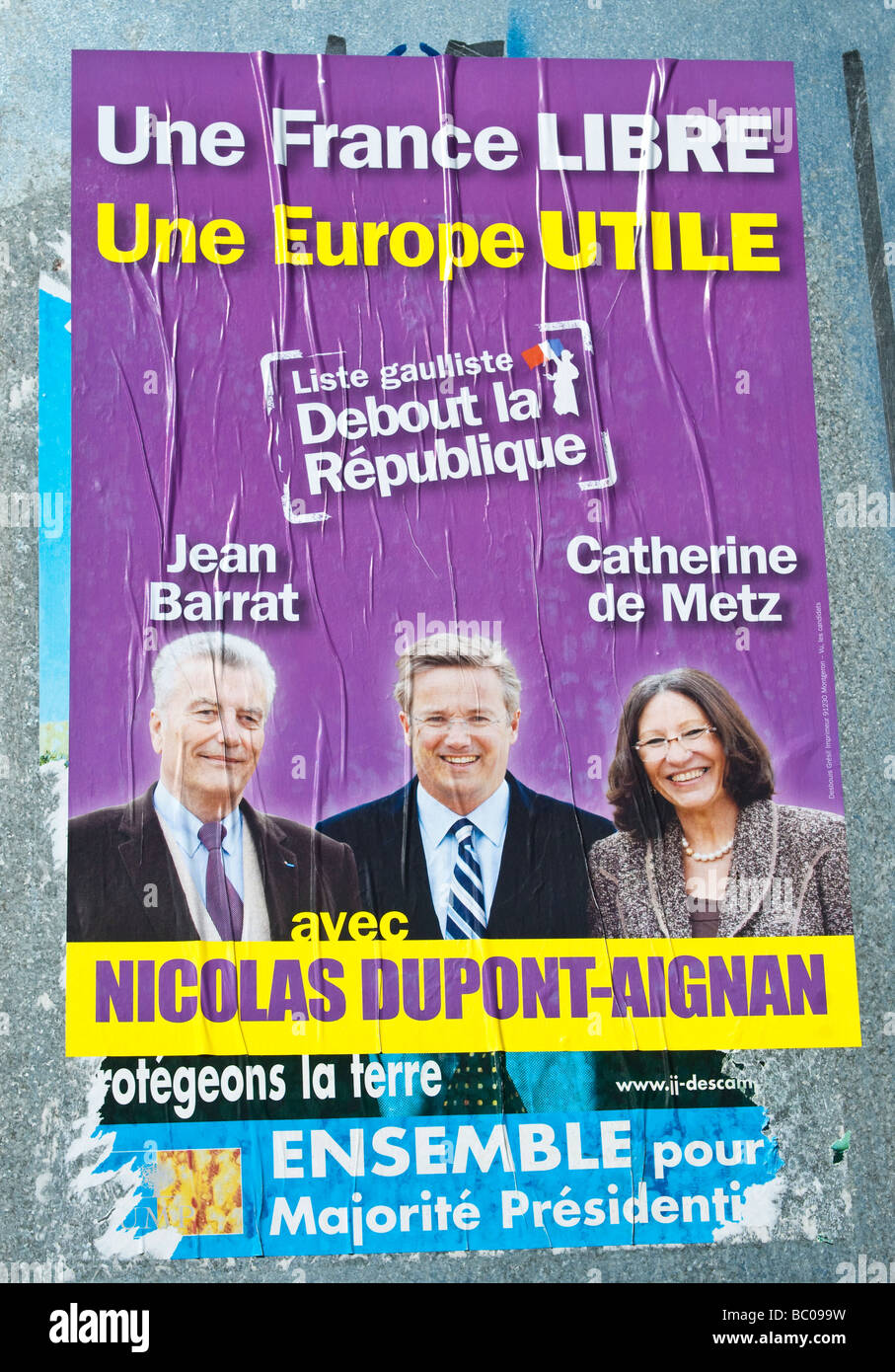 "Gaulliste' party poster per 2009 elezioni del Parlamento europeo - Indre-et-Loire (centro), in Francia. Foto Stock