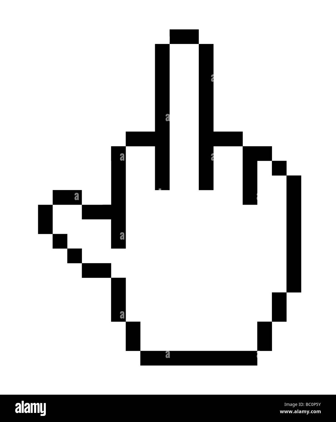 Puntare il dito simbolo di computer isolati su sfondo bianco Foto Stock