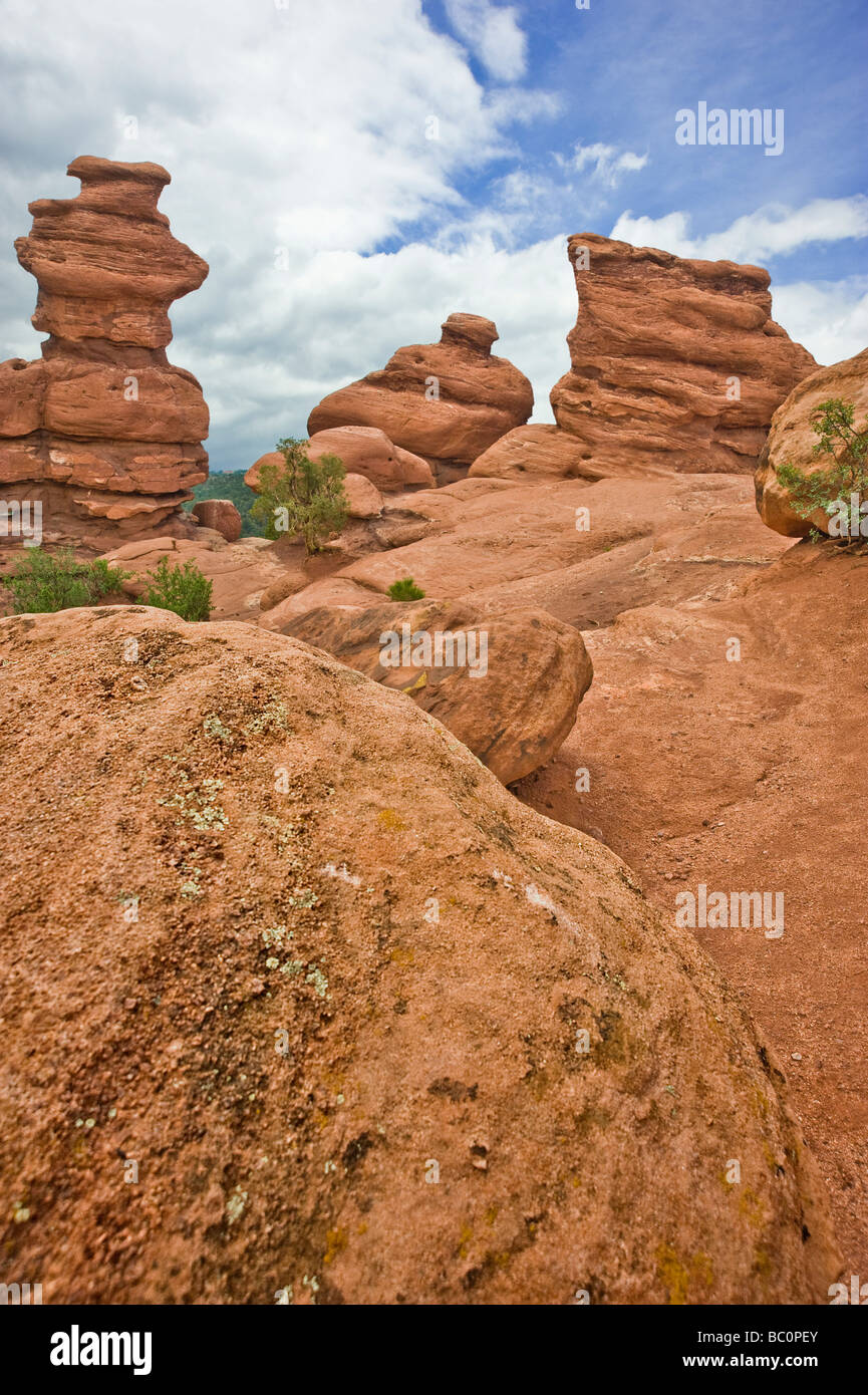 Le formazioni rocciose, Giardino degli dèi, Colorado Springs, Colorado, STATI UNITI D'AMERICA Foto Stock