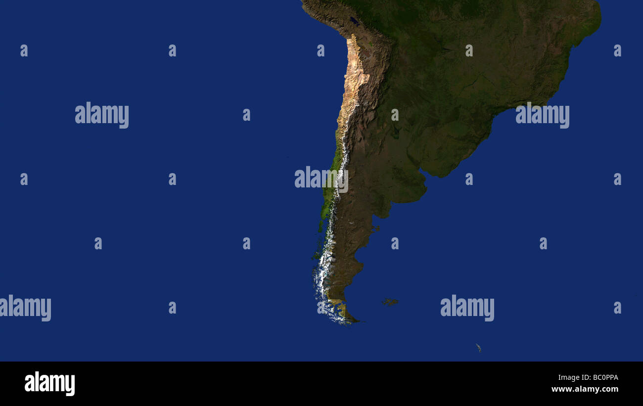Immagine satellitare del Cile con i paesi circostanti hanno oscurato Foto Stock
