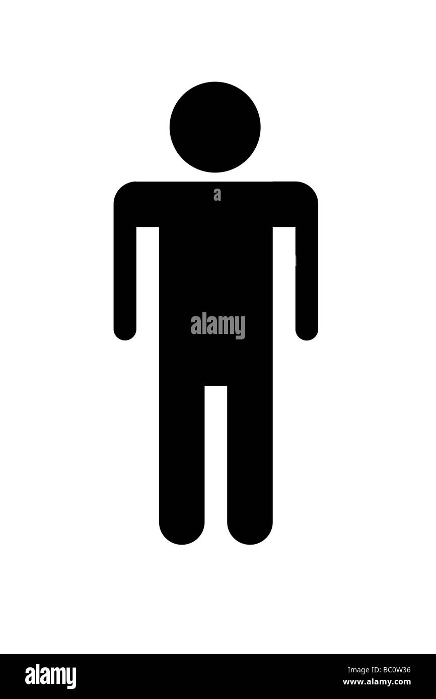 Simbolo della persona di sesso maschile si vede sulla toilette porte in silhouette nera Foto Stock