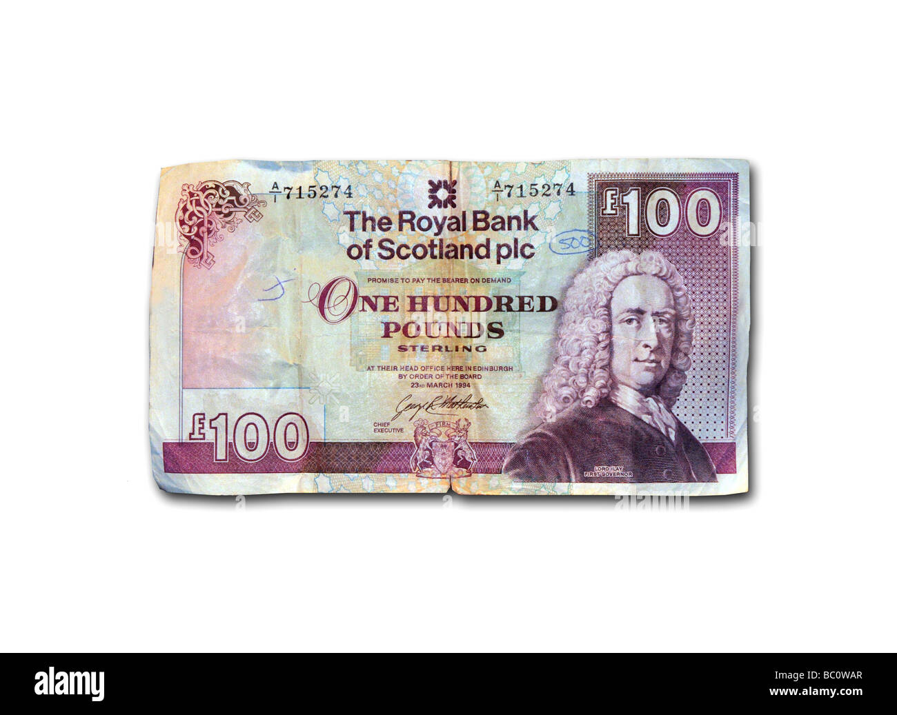 Un scozzese 100 libbra nota. Foto Stock
