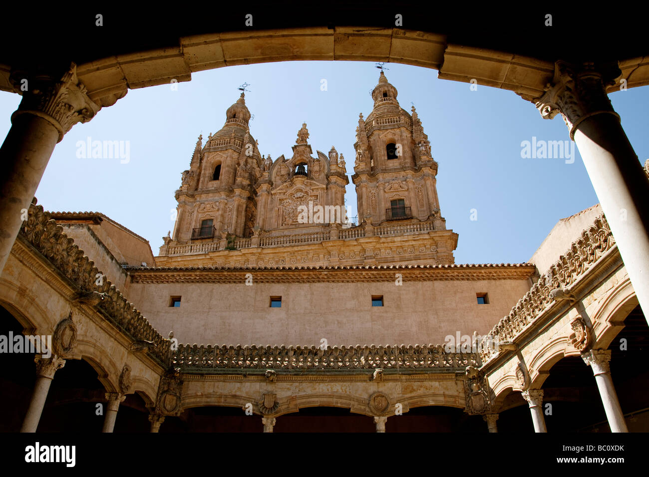 Il cortile della Casa de las Conchas e la Pontificia Università di Salamanca Castiglia e Leon Spagna Foto Stock