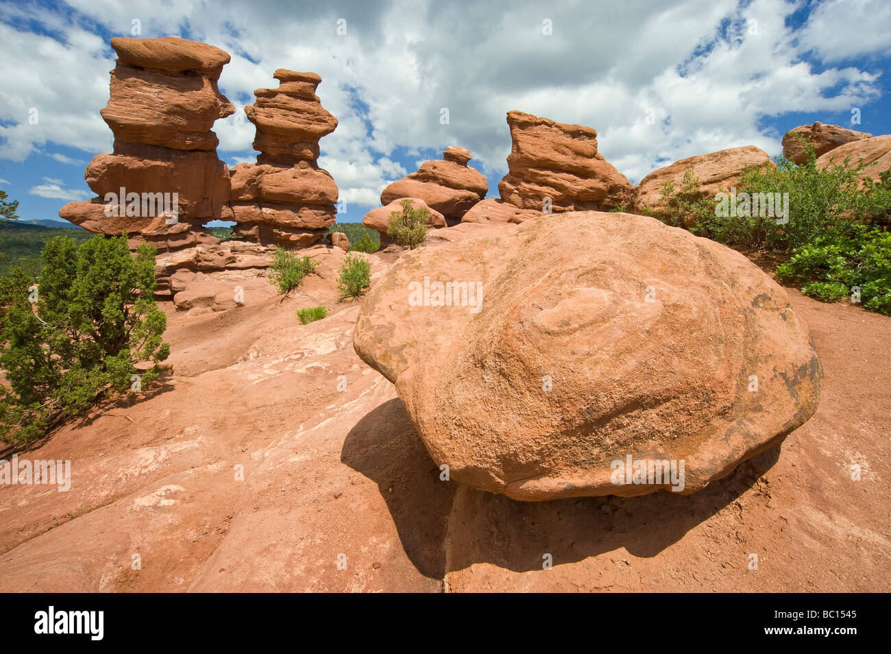 Le formazioni rocciose, Giardino degli dèi, Colorado Springs, Colorado, STATI UNITI D'AMERICA Foto Stock
