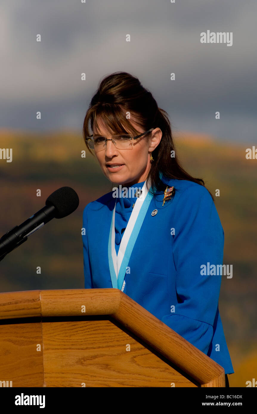 Alaska governatore e US vice candidato presidenziale Sarah Palin ricorda gli eventi del 9/11 (2001) e gli indirizzi dei soldati Foto Stock