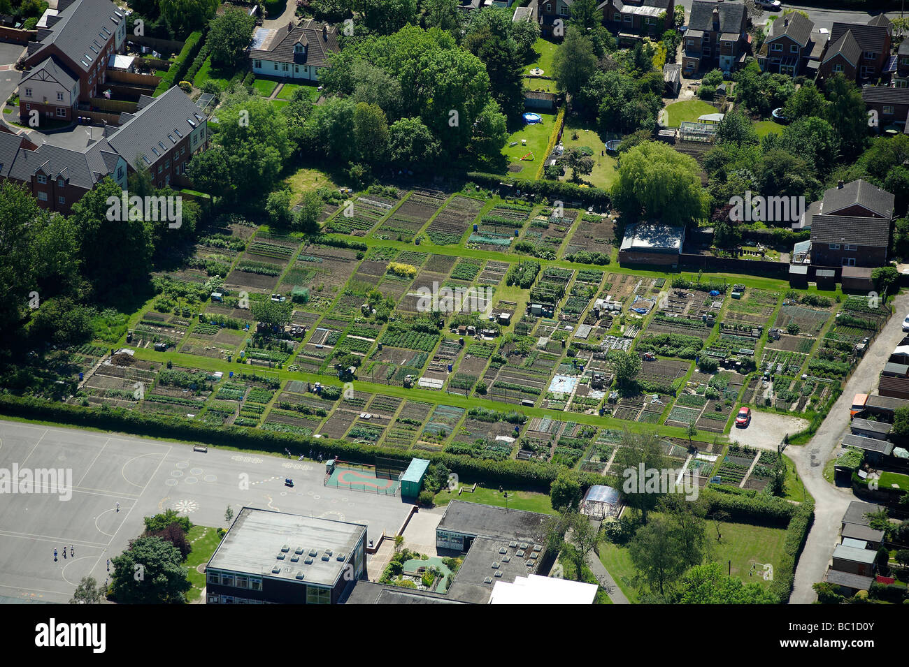 Assegnazioni di giardinaggio dall'aria, Staffordshire, Regno Unito Foto Stock