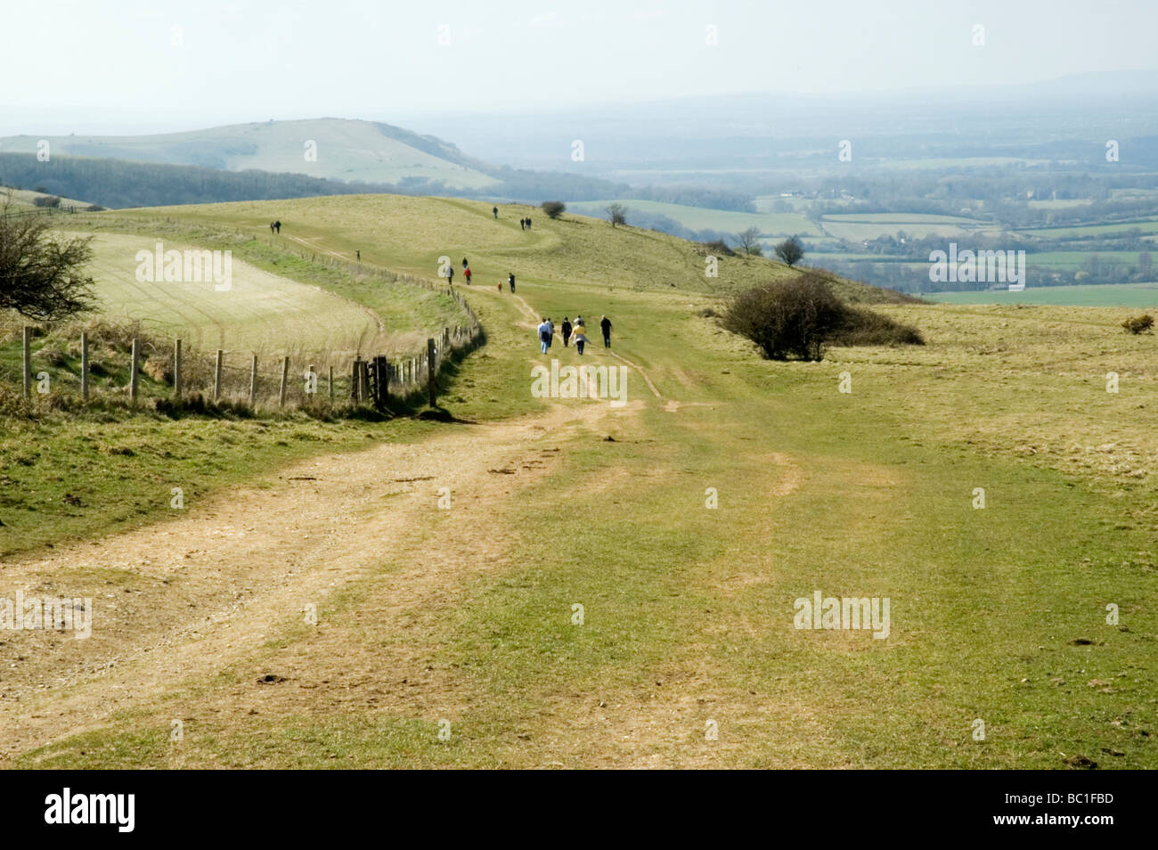 Walkers sul South Downs Way, Sussex Foto Stock