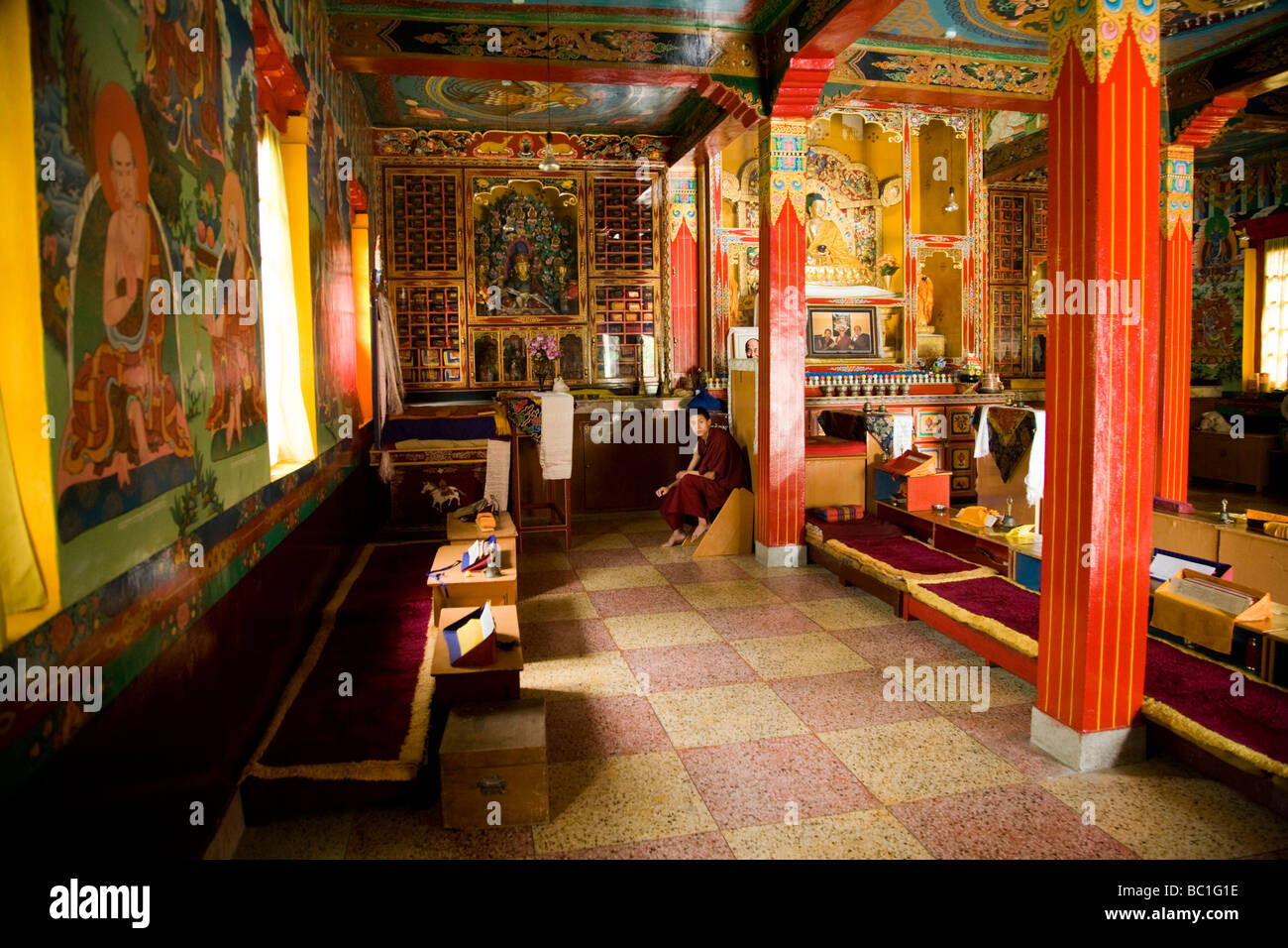 Interno del Drikung Pe-Tsek Nang-Cho Lob-Ling Academy tempio ( noto anche come: "Tso ZGEI, Lotus Lake' e 'Drikung Kadyud Gom Foto Stock