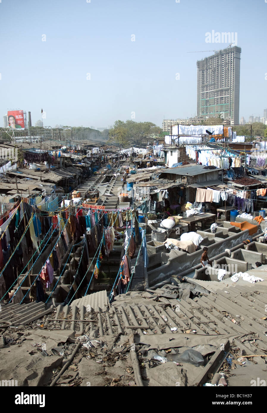 Vista aerea del Mumbai Servizio lavanderia Dhobi Ghats Foto Stock