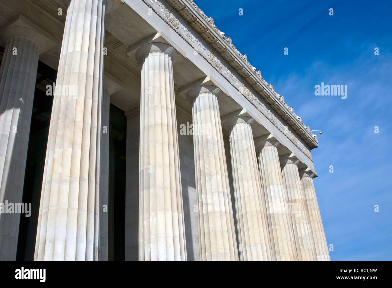 Dettaglio del neoclasical colonne greche presso il Lincoln Memorial a Washington DC Foto Stock