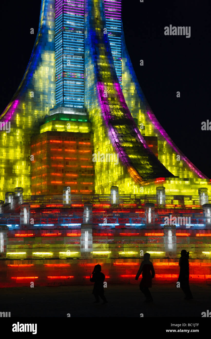 Sculture di ghiaccio all'Ice Carving Festival di Harbin Heilongjiang Cina Foto Stock