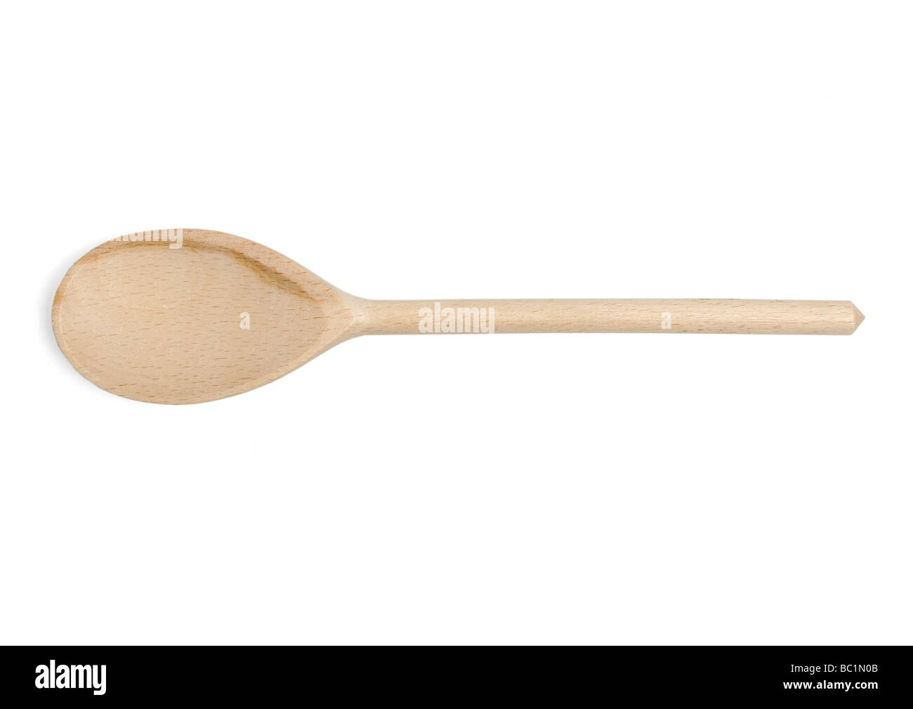 Cucchiaio di legno su sfondo bianco Foto Stock