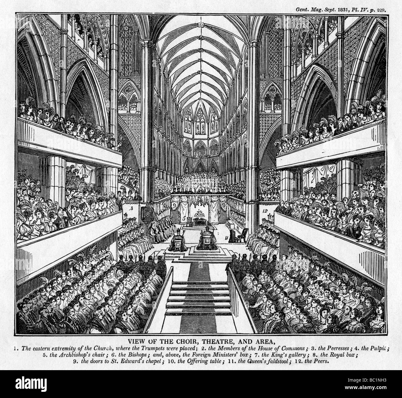 Incoronazione del Re Guglielmo IV e la regina Adelaide, l'Abbazia di Westminster, Londra, 1831. Artista: sconosciuto Foto Stock