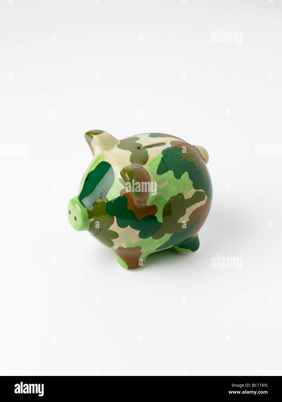 Il camuffamento salvadanaio su bianco Foto Stock