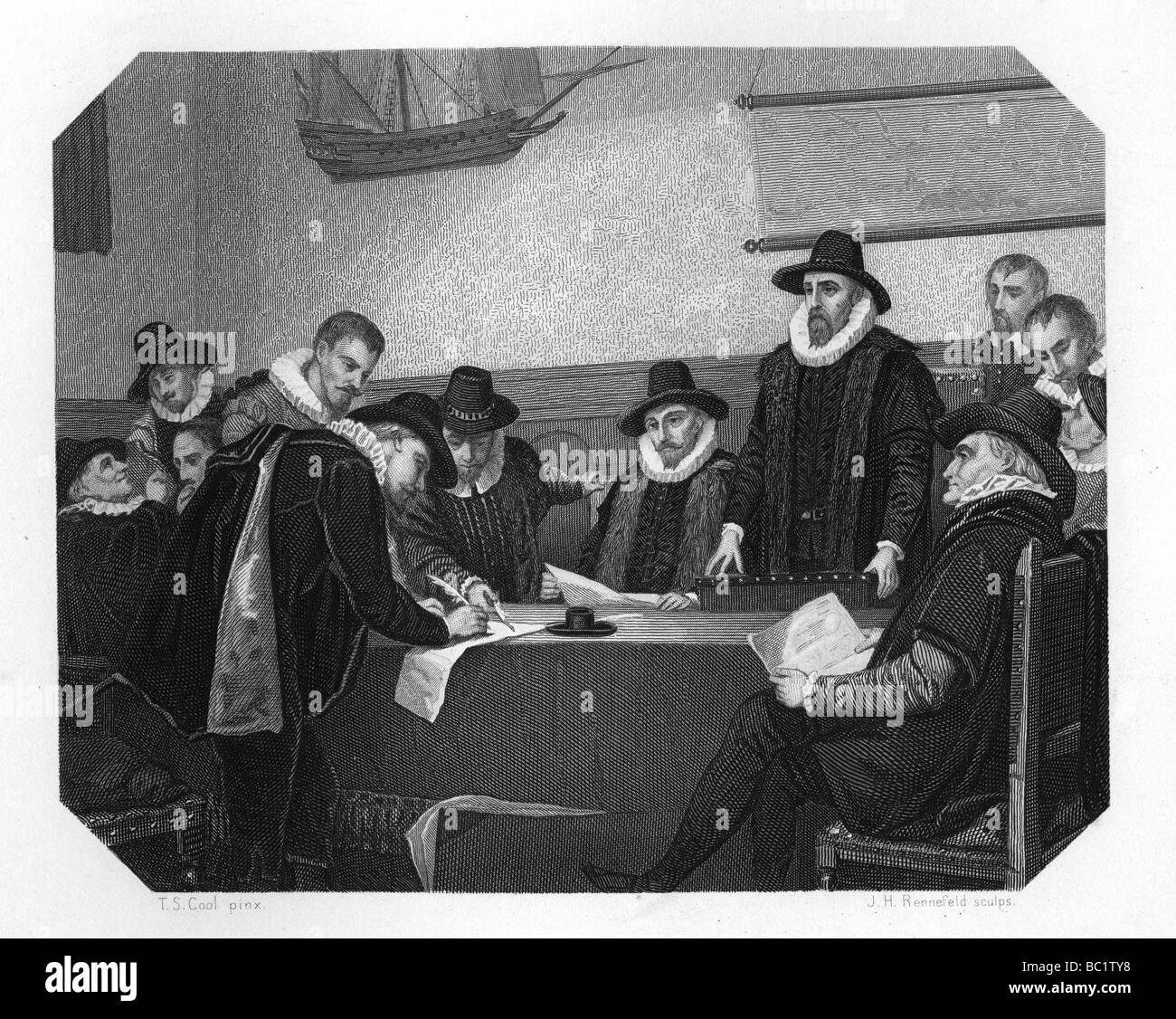 La formazione della Dutch East India Company, 1602, (c1870). Artista: JH Rennefeld Foto Stock