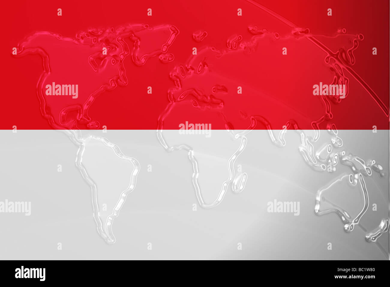 Bandiera di Indonesia paese nazionale simbolo illustrazione con mappa del mondo metallico aspetto goffrato Foto Stock