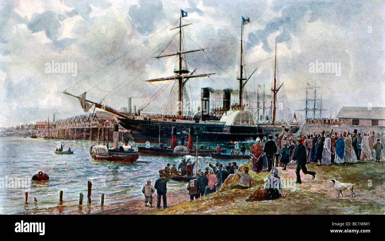 Il " Ripon' lasciando Southampton con truppe per la Crimea, 1904. Artista: sconosciuto Foto Stock