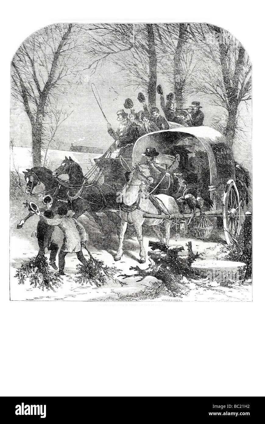 Il paese di scena di strada in inverno disegnata da Foster Foto Stock